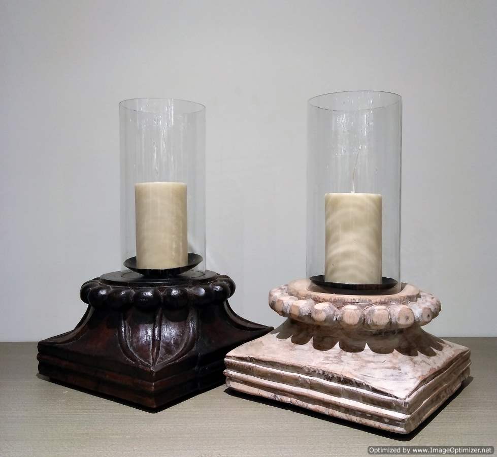 Carved Wooden Base Candle Stand