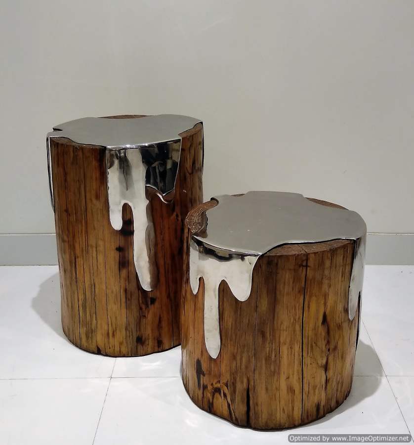 Bark Stool with Steel Top