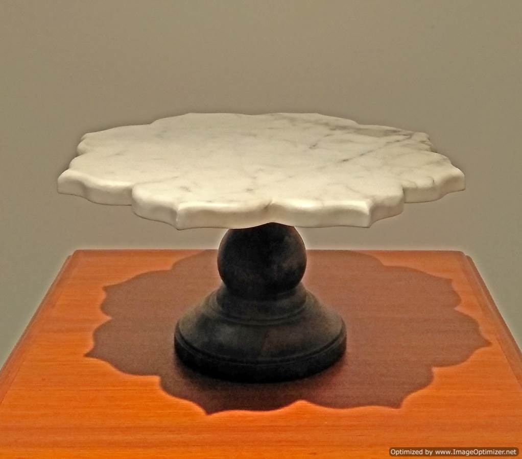Floral Marble Platter with Wooden Base 